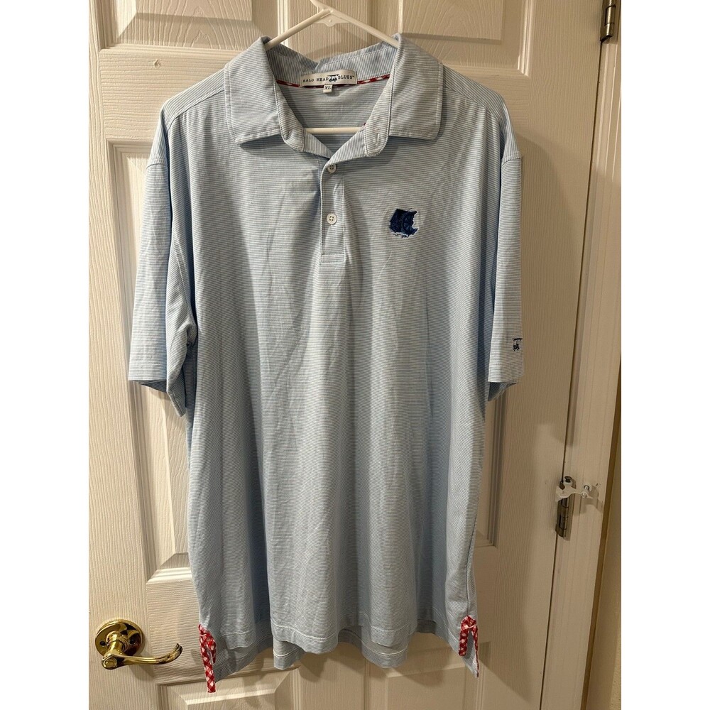 Bald Head Blues Embroidered Striped Size XL Button Up Polo Shirt Men's